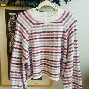 Dry Goods Striped Crew Neck Sweater - Pink and White